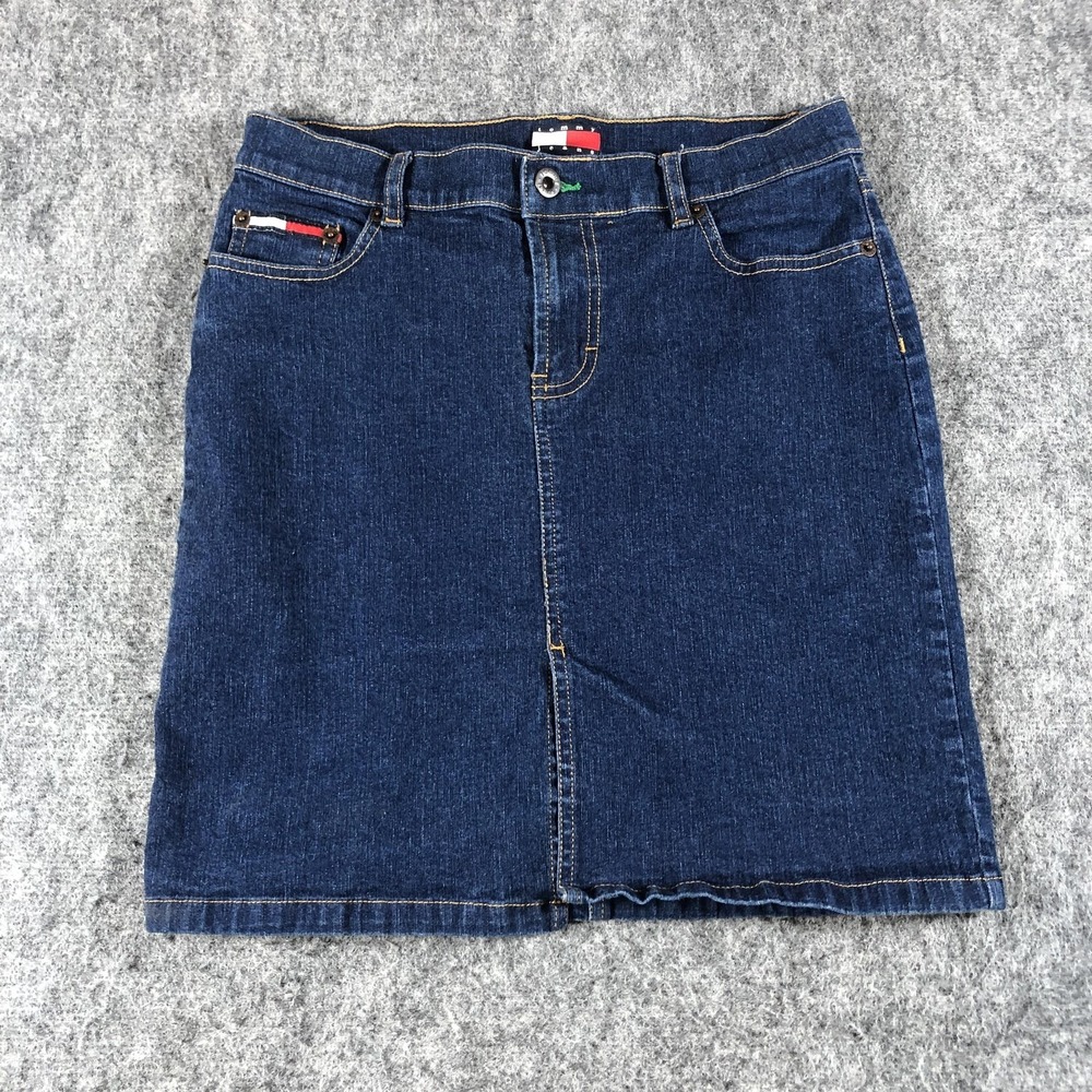 Vintage Tommy Jeans Denim Skirt Juniors 5 Blue Mid Rise Straight Logo Y2K‎